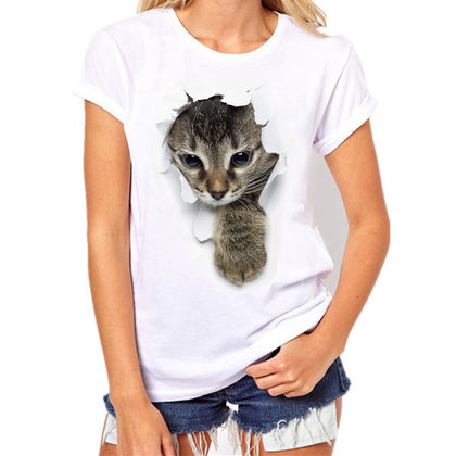 Women Plus Size Cat Printing Tees Shirt