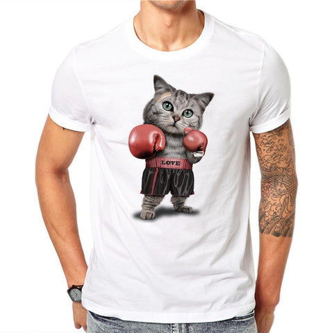 Cotton Summer Boxer Cat Design Men T Shirts